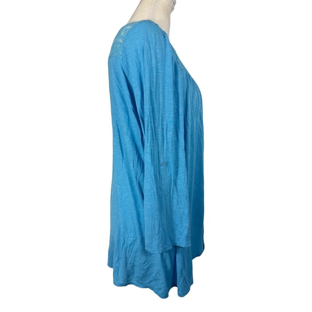 Live and Let Live Top Womens 1XL Blue Lace Tie Front Button Boho Long Sleeve - Picture 5 of 12